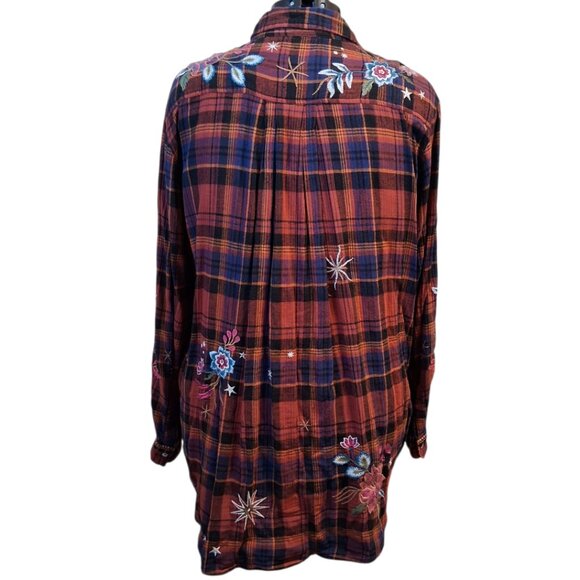 Johnny Was WS Cordelia Painters Smock Plaid Embroidered Button Front Top Sz XXL - Picture 8 of 13